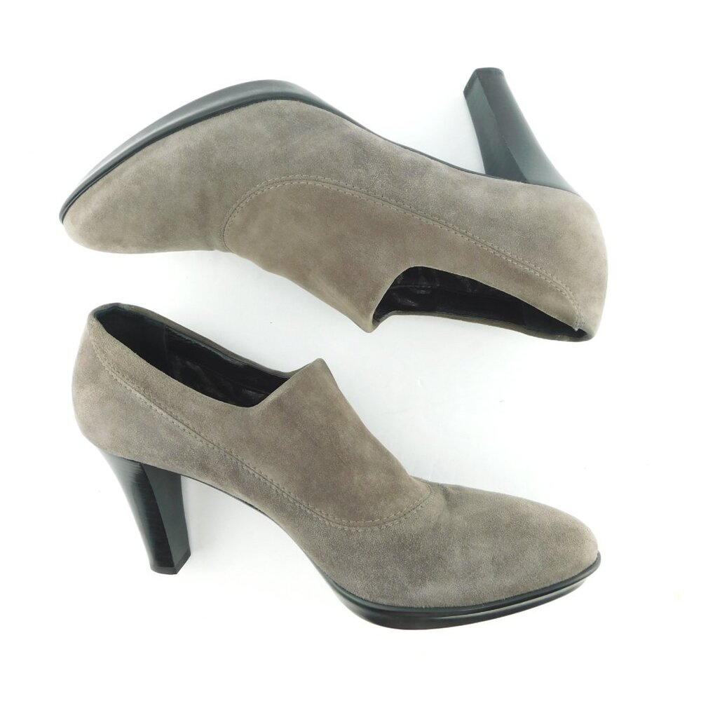 AQUATALIA Gray Suede Leather Weatherproof Ankle Booties Heels Pumps 8 - Picture 4 of 8